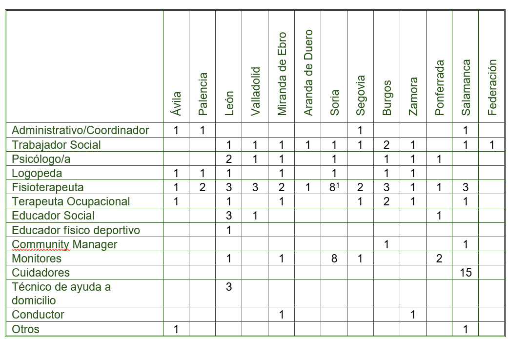 Tabla-1: Profesionales en Asociaciones Esclerosis Múltiple (FACALEM).